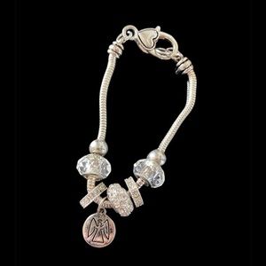 Irish Ann Pewter and Crystal Charm Bracelet